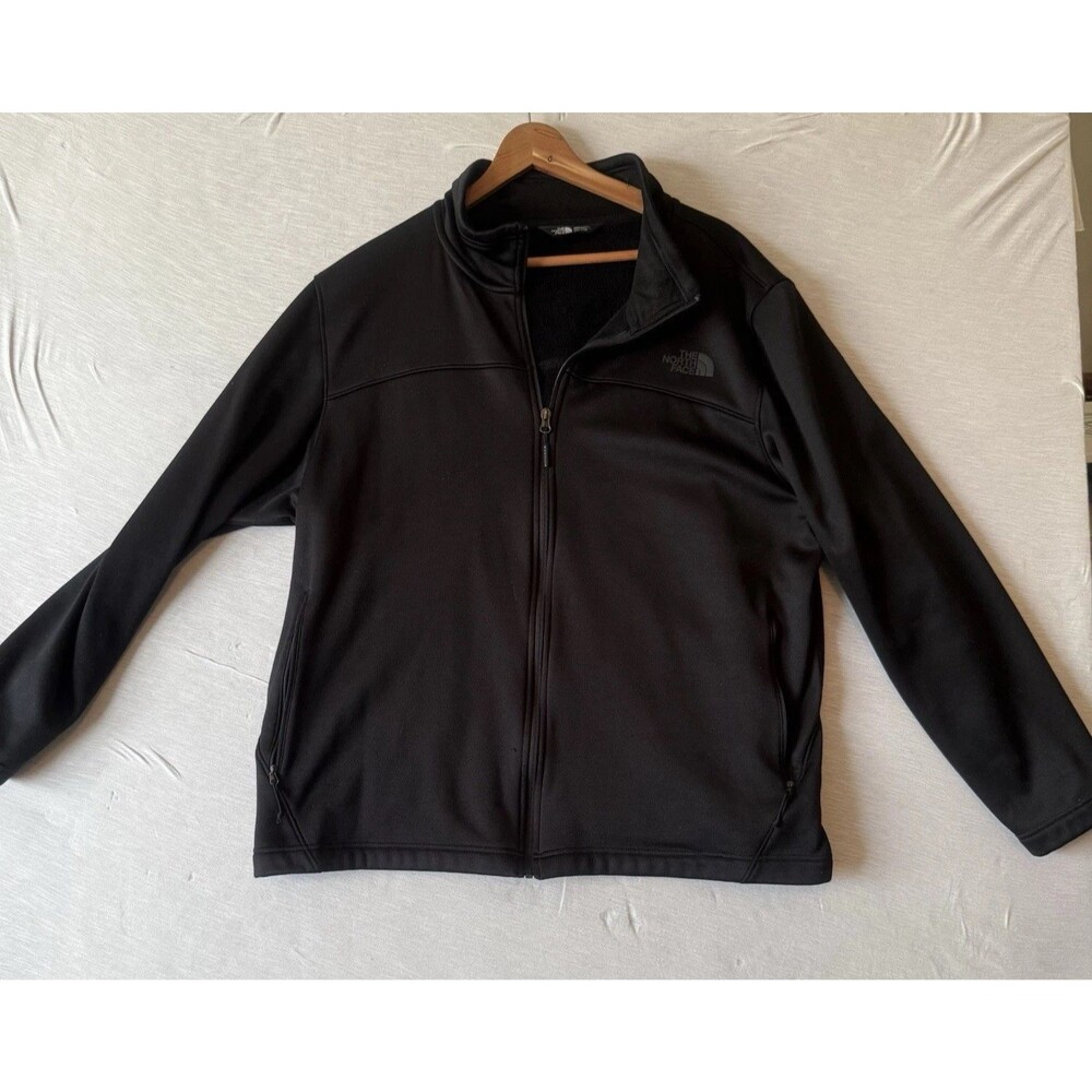 North Face 2XL Fleece Black Full Zip Up Mock Neck Black Jacket Mens Size XXL